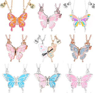 甜美蝴蝶磁吸项链小众卡通儿童闺蜜生日礼物学生友谊二人开学信物