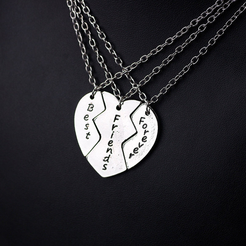 三人姐妹款好朋友拼接项链闺蜜女学生爱心友谊生日礼物合金锁骨链