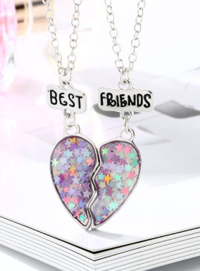 磁吸好朋友项链二人拼接爱心情侣