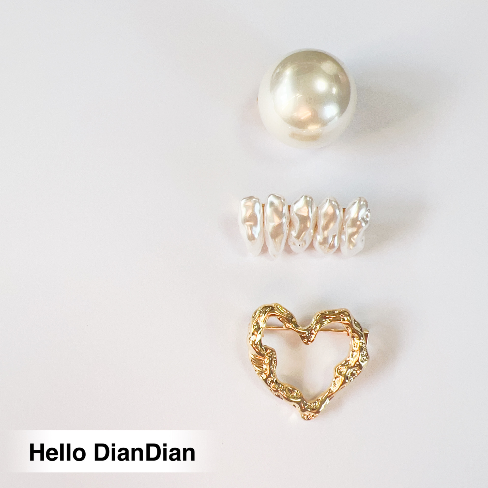 Hello DianDian 韩国小众设计风金属爱心珍珠百搭ins胸针组合