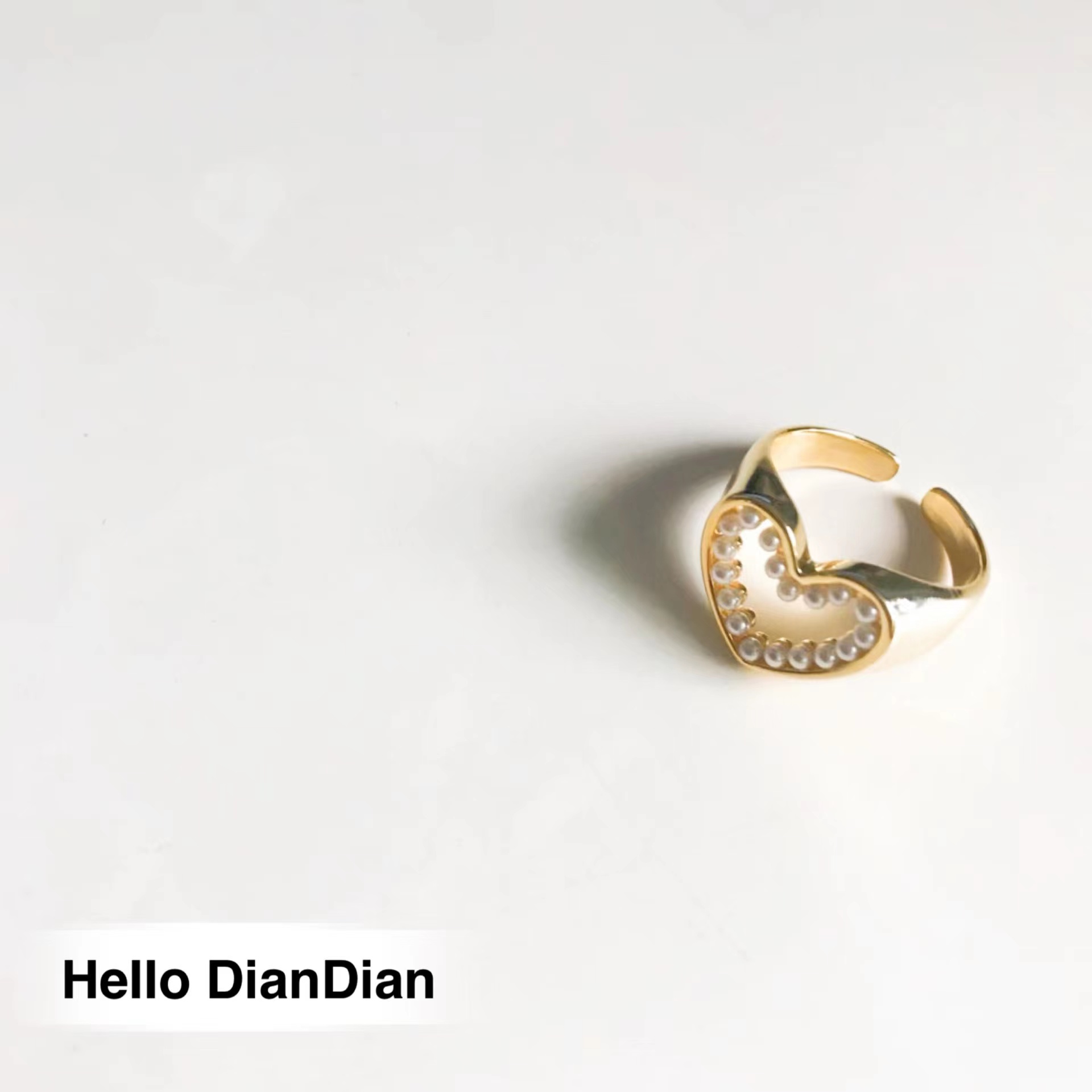 珍珠爱心个性网红金属开口戒指