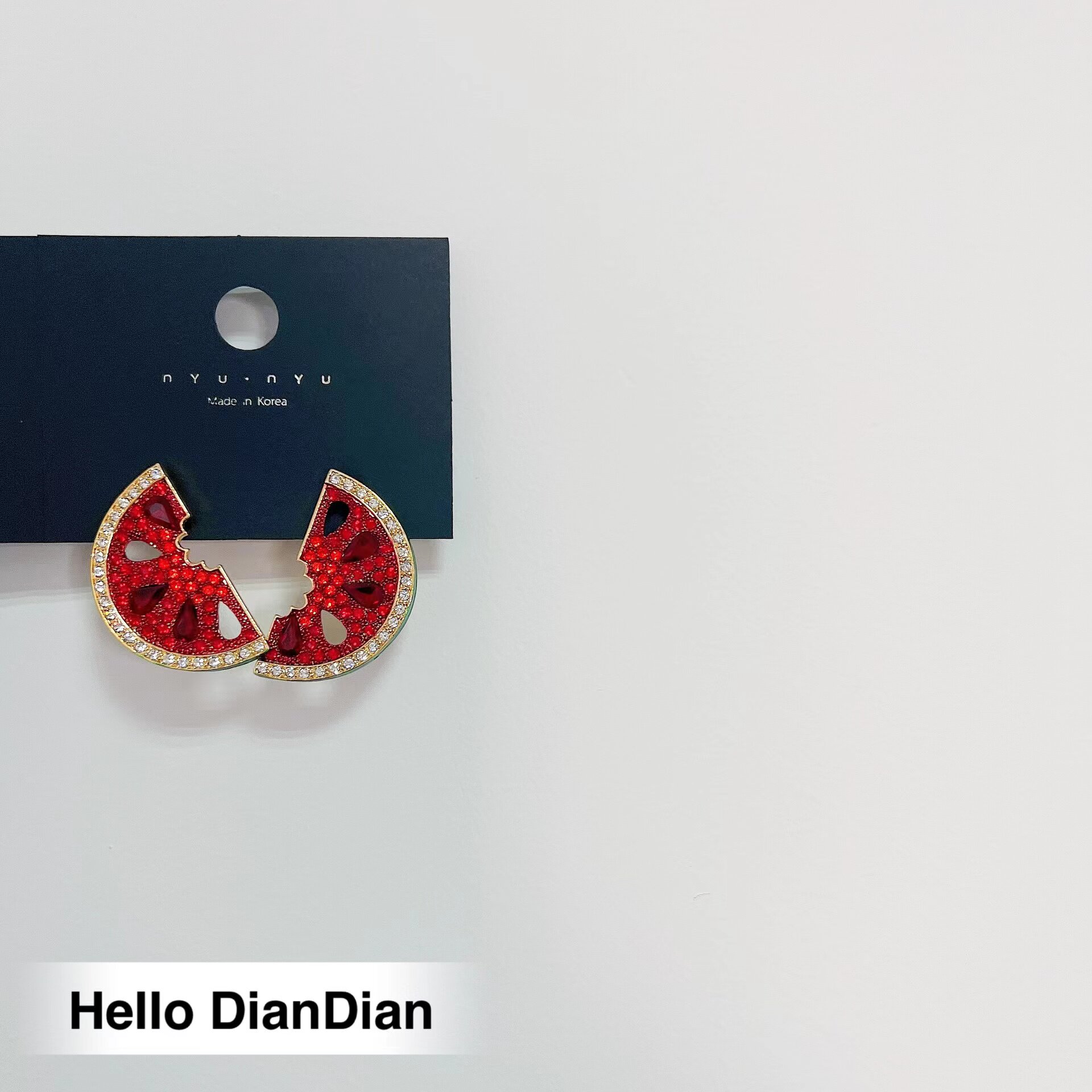 Hello DianDian 韩国小众设计师满钻水果西瓜重工海边渡假风耳环