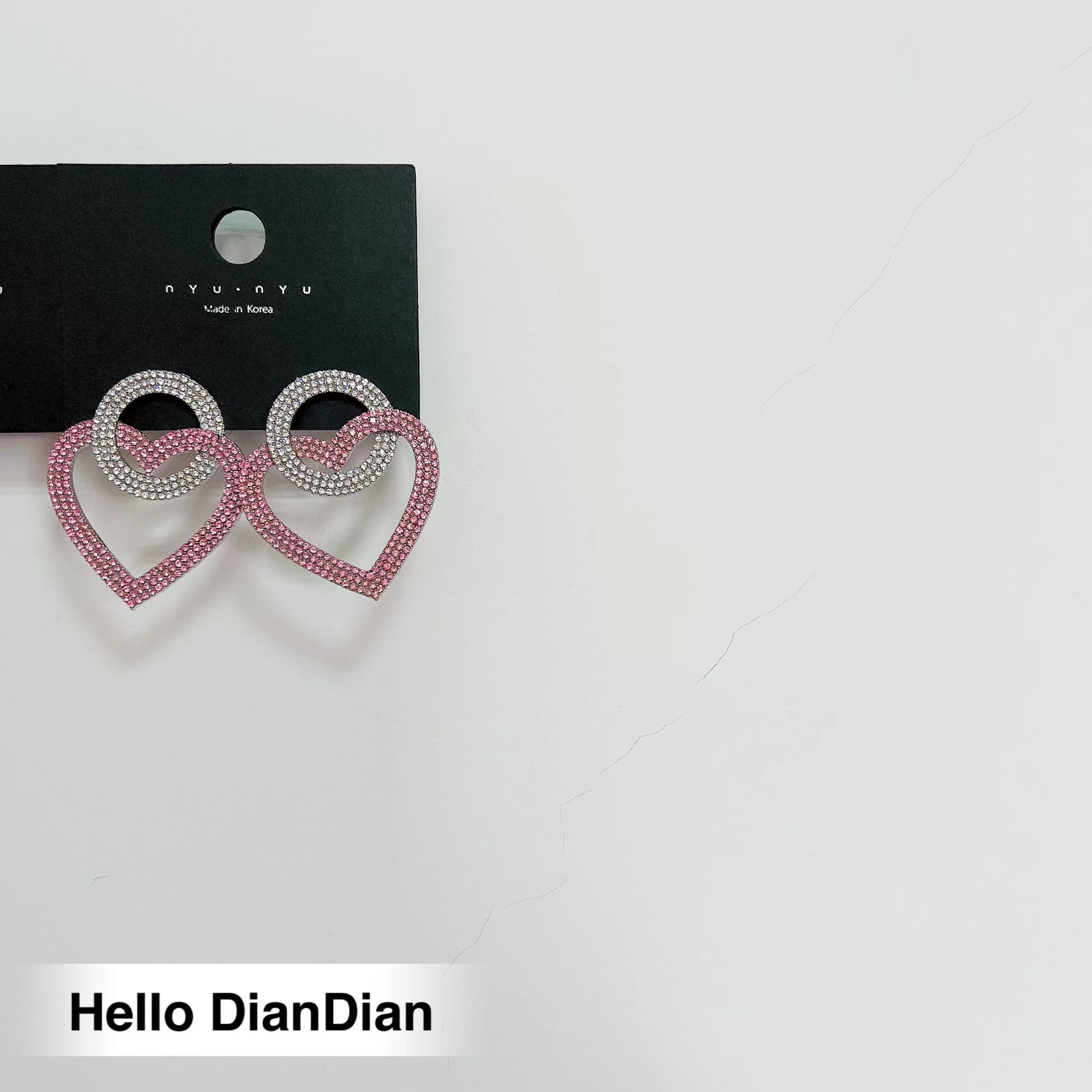 闪钻粉红爱心可爱复古网红耳环