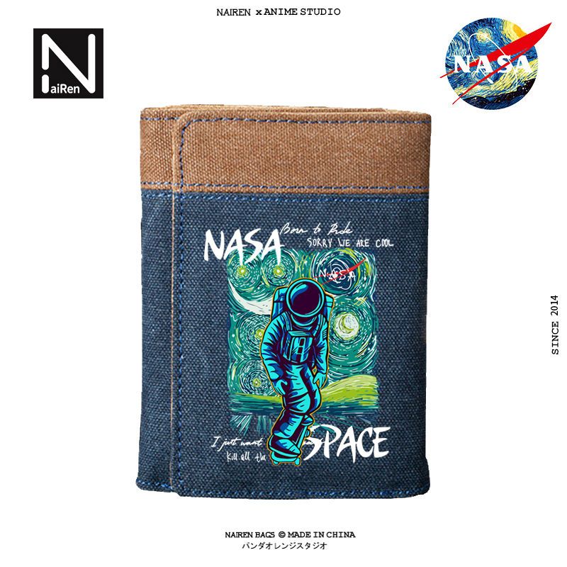 NASA梵高星空联名款男女学生钱包ins小众图案折叠手拿卡包零钱包