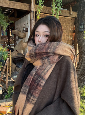 美拉德风格纹围巾女冬季加厚保暖披肩高级感百搭围脖户外学生围巾