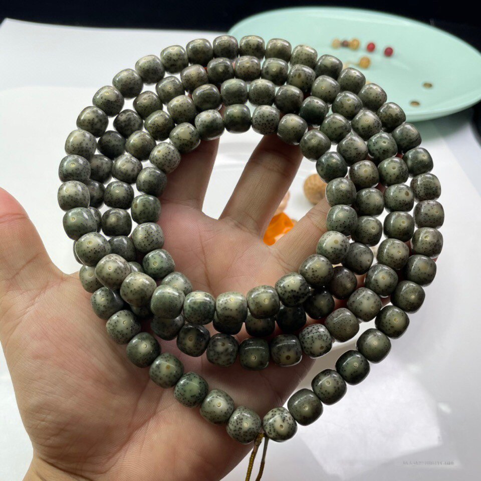 海南原生态石玉料阴皮青皮同枝果星月菩提11佛珠念珠手链多圈手串