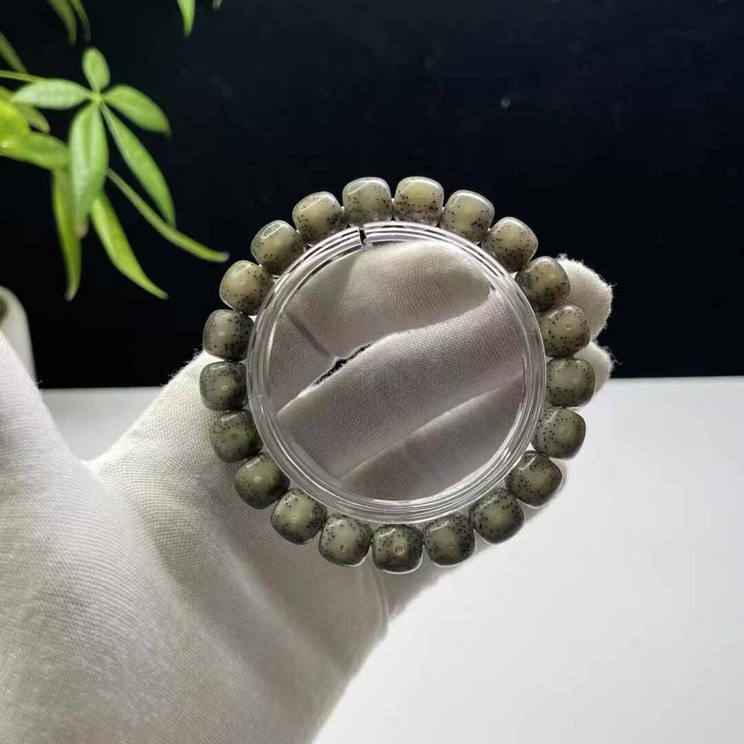 海南原生态石玉料同枝果绿皮星月菩提子阴皮单圈佛珠念珠手链手串