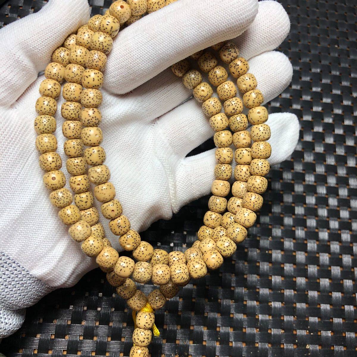 海南星月菩提子原生态鸡油黄小细星8-7桶珠108颗佛珠念珠文玩手链