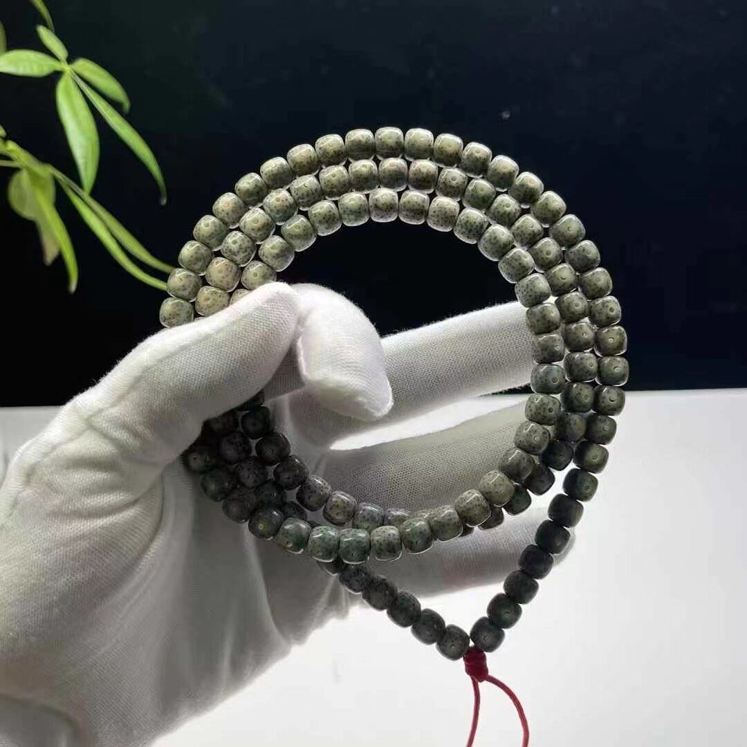 海南原生态石玉料星月菩提子青花瓷绿手串佛珠文玩男女款手链项链