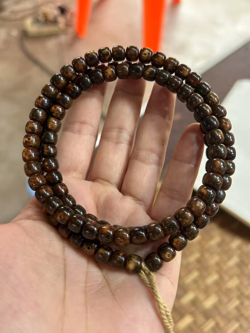 海南星月菩提原生态黄虎皮纹78桶珠手串男女佛珠念珠文玩手链多圈