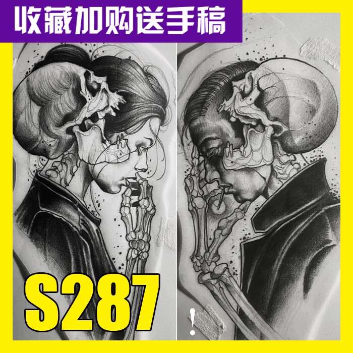黑灰欧美写实风格纹身手稿暗黑抽象作品集美女人物魔鬼玫瑰资料