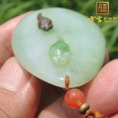 方言企业俄料精品翠青玉基质珍稀俏色名品五彩巧雕勃勃生机手把F