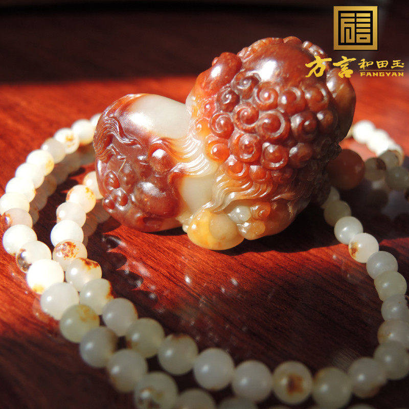 方言包真巨漏老熟罕见鸽血红沁一线天原生黄口籽料狮子吊坠把件R