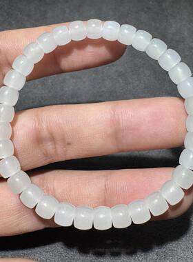 美哭了方言和田玉老坑青海料高冰高白无结构6mm老型珠手串手链S