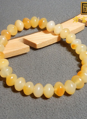 惊呆方言品牌和田玉精品特色唐河黄沁籽料算盘珠卡8mm手串手链R5