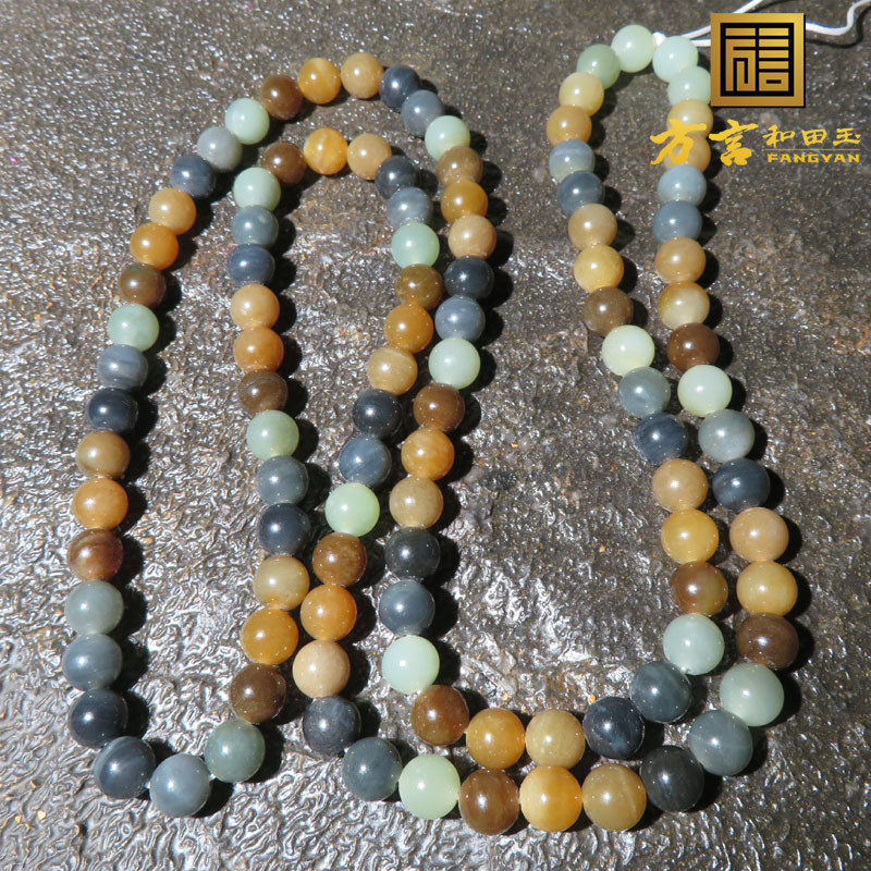 爆火方言和田玉精品大漠古风楼兰三色108颗卡7mm项链多圈手链w1