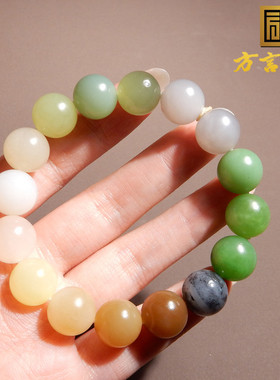 多宝青花碧玉白玉圆珠12mm手串