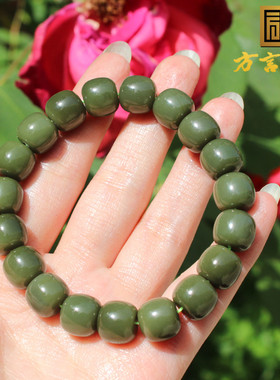 俄罗斯豆青色碧玉11MM老型珠手链
