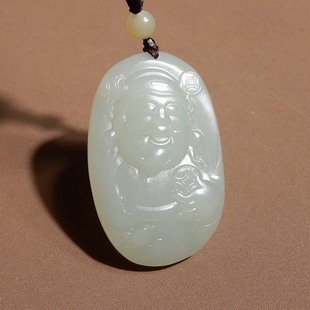 惊呆了方言和田玉精品佩戴级新疆且末蓝油润细腻财神爷吊坠挂件s7
