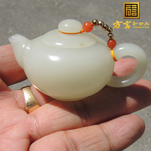 方言和田玉收藏级珍品无结构羊脂白玉籽料留皮孔玉壶手把件摆件F