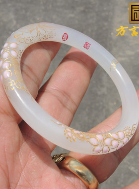 惊呆了有荧光高冰无结构羊脂白玉景泰蓝55精品时尚手镯放巨漏了R