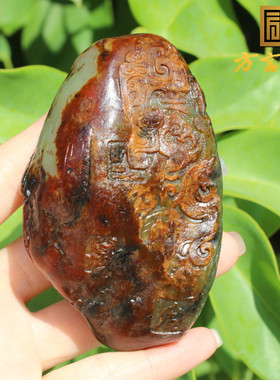 震撼了方言和田玉收藏级精品新疆老熟红皮白玉籽料锦灰堆手把件A5
