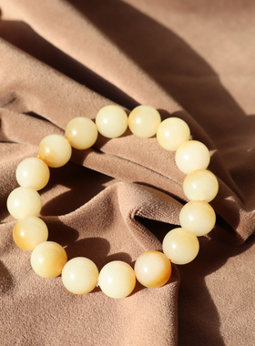 新疆且末糖玉聚宝盆12mm圆珠手链