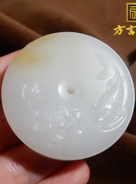 俄料老料羊脂白玉带糖平安扣把件