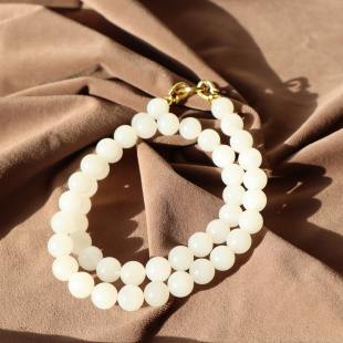 惊呆了方言和田玉新疆老坑料且末料羊脂白玉卡10mm圆形珠项链A2