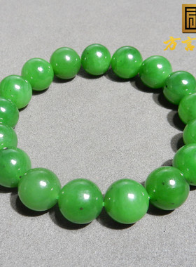 惊呆了方言和田玉俄罗斯油润细腻辣阳绿色碧玉12mm圆珠手串手链w2