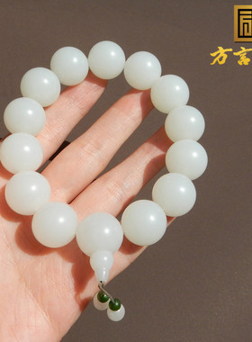 俄罗斯老料羊脂白玉16mm圆珠手串