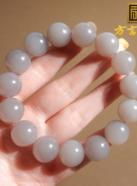 美美哒方言品牌和田玉佩戴级青海老坑冰烟紫卡14mm圆珠手串手链A2