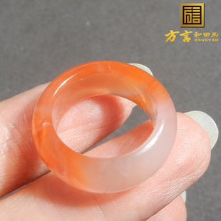 方言和田玉精品级云南保山料冰飘意境飘花15MM半壁江山戒指戒圈A2