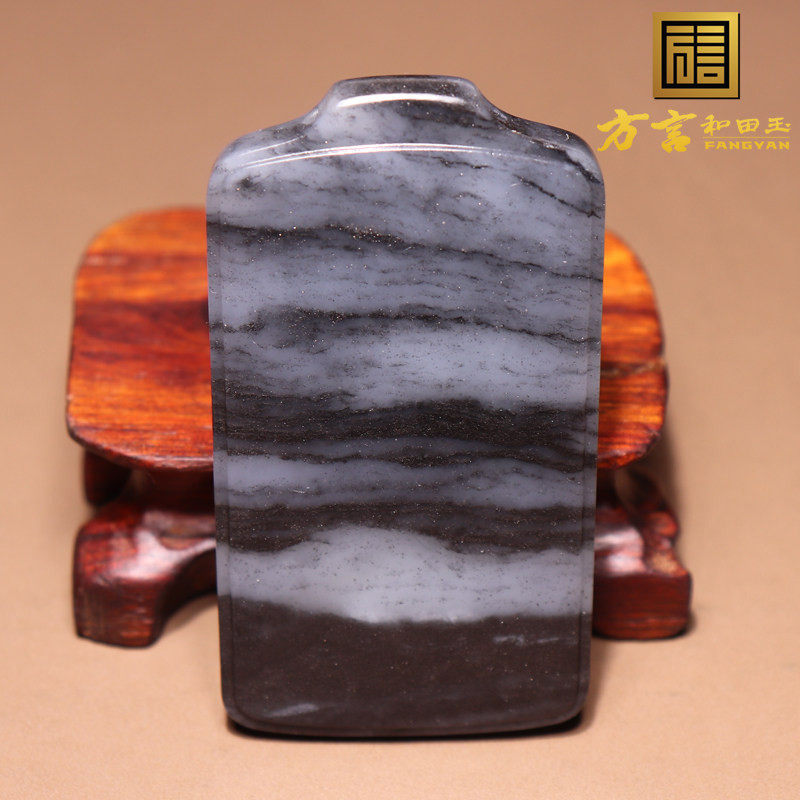 方言和田玉珍藏新疆意境黑白一线天青花籽料平安无事牌吊坠挂件O2