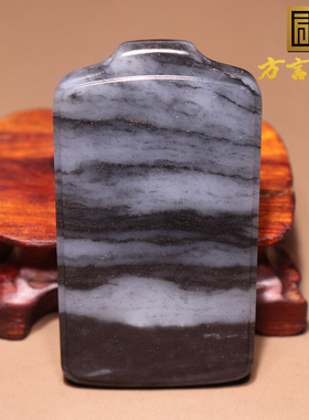 方言和田玉珍藏新疆意境黑白一线天青花籽料平安无事牌吊坠挂件O2