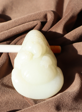 俄罗斯白玉芭莎弥勒笑佛手把件