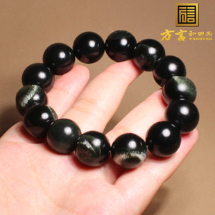 嗨了方言和田玉精品新疆留原皮孔一线天塔青16mm圆珠手串手链A1