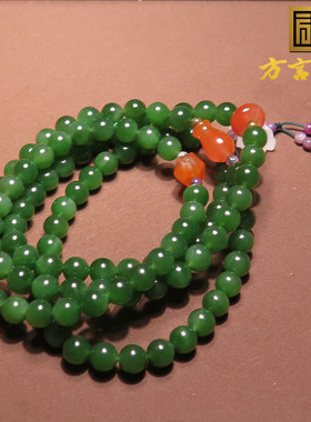 美美哒方言和田玉俄罗斯老坑菠菜绿碧玉6mm多圈手串A2