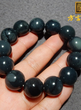 炭锅灰白玉底墨玉籽料圆珠手串