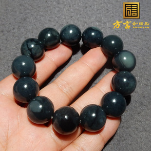 亏麻了方言和田玉珍品炭锅灰白玉底墨玉籽料豪华圆珠卡18mm手串O8