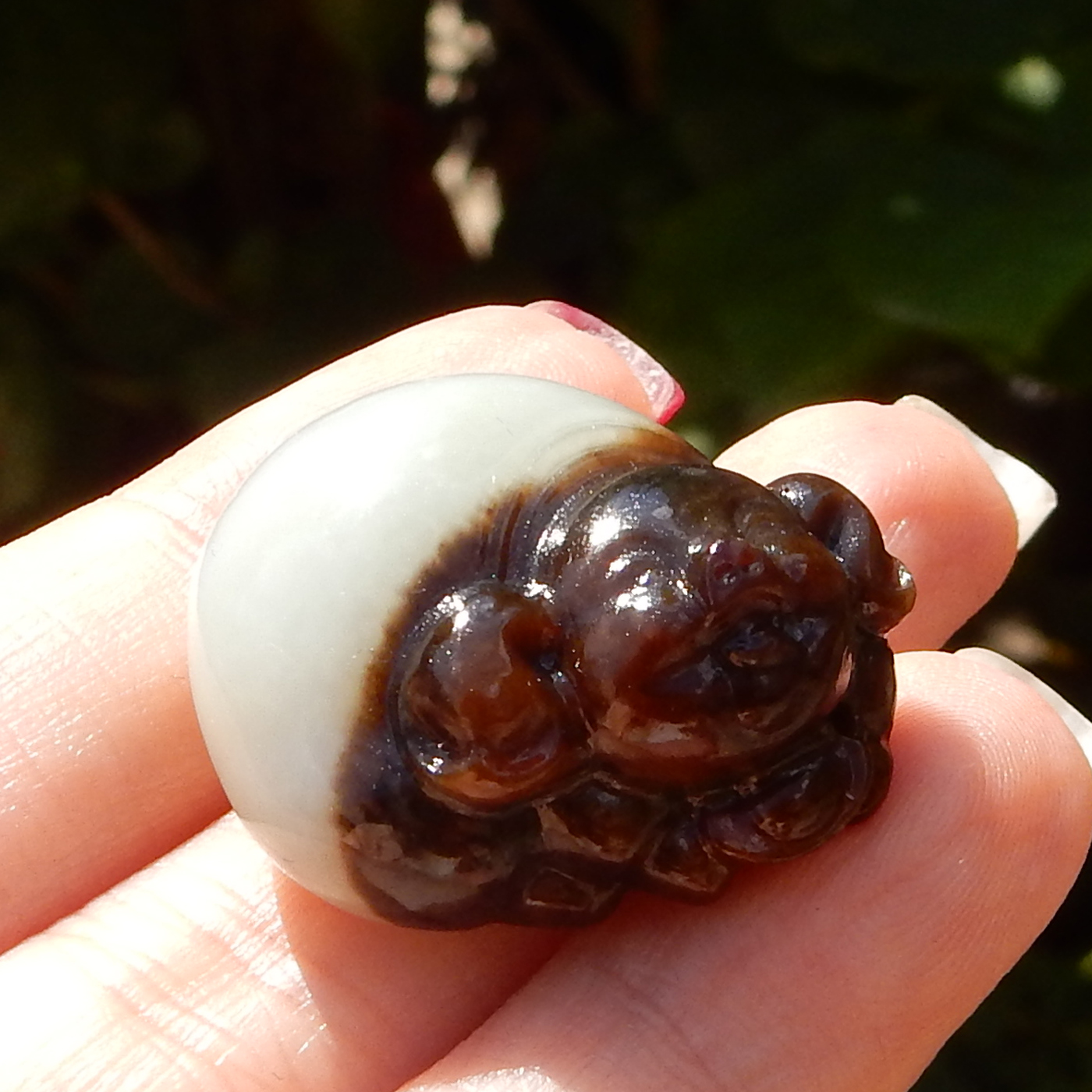 俄罗斯白玉聚红金皮籽三色猪吊坠