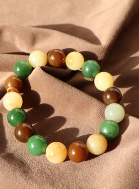 新疆且末黄口黄红糖碧玉圆珠手串