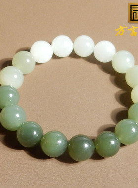 美美哒方言和田玉精品特色青海老坑渐变湖水绿卡12mm手链手串A2
