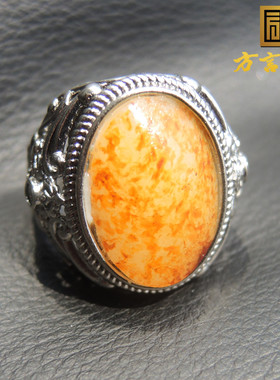 方言精品羊脂白玉银镶玉籽料戒指