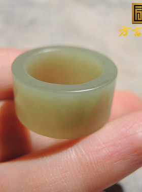 嗨翻天方言和田玉精品佩戴无结构新疆沙枣青17mm玉指环吊坠O1
