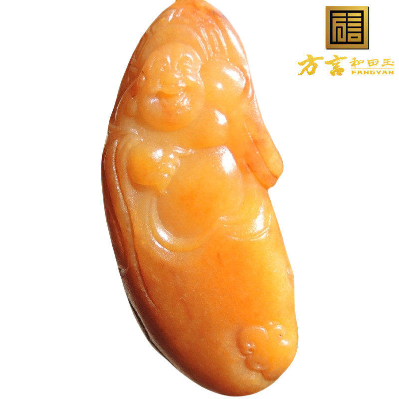 方言镇店之宝候晓峰罕见无结构独颗鸡油黄色原生黄玉籽料佛吊坠R