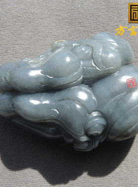 方言和田玉珍稀黑色名品鹿皮墨玉独颗青花籽料双面罗汉头手把件R