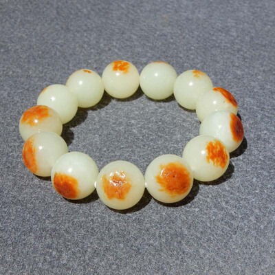 亮眼方言和田玉收藏级推荐新疆老熟红沁皮白玉籽料圆珠16mm手串s2