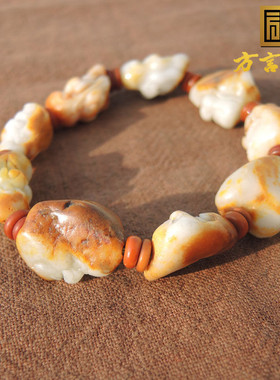 惊呆了方言和田玉精品黄沁皮白玉籽料大师精工双面十八罗汉手链h0