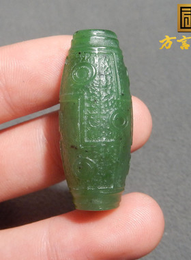 美美哒方言品牌和田玉俄罗斯老料碧玉阳绿色天珠勒子吊坠挂件R2